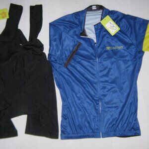 Moxilyn Cycling Jersey Full Zip Back Pocket Padded Bib Shorts Blue Yellow Men XL